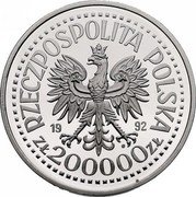 Poland 200000 Zlotych 500th Anniversary of the Discovery of America 1992 Proof Y# 230 RZECZPOSPOLITA POLSKA 1992 MW ZŁ 200000 ZŁ coin obverse