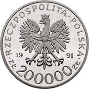 Poland 200000 Zlotych General Leopold Okulicki 1991 MW Proof Y# 251 RZECZPOSPOLITA POLSKA 1991 MW ZŁ 200000 ZŁ coin obverse Poland 200000 Zlotych General Leopold Okulicki 1991 MW Proof Y# 251 RZECZPOSPOLITA POLSKA 1991 MW ZŁ 200000 ZŁ coin obverse
