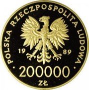 Poland 200000 Zlotych John Paul II 1989 MW Proof Y# 190 POLSKA RZECZPOSPOLITA LUDOWA 19 89 MW ZŁ 200000 ZŁ coin obverse Poland 200000 Zlotych John Paul II 1989 MW Proof Y# 190 POLSKA RZECZPOSPOLITA LUDOWA 19 89 MW ZŁ 200000 ZŁ coin obverse