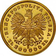 Poland 200000 Zlotych Jozef Pilsudski 1990 Proof Y# 207 RZECZPOSPOLITA POLSKA 19 90 ZŁ 200000 ZŁ coin obverse Poland 200000 Zlotych Jozef Pilsudski 1990 Proof Y# 207 RZECZPOSPOLITA POLSKA 19 90 ZŁ 200000 ZŁ coin obverse