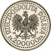 Poland 200000 Zlotych Wladyslaw III of Poland 1992 MW Proof Y# 253 RZECZPOSPOLITA POLSKA 1992 MW ZŁ 200000 ZŁ coin obverse