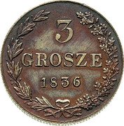 Poland 3 Grosze Nicholas I 1836 C# 110.1 3 GROSZE 1836 coin reverse Poland 3 Grosze Nicholas I 1836 C# 110.1 3 GROSZE 1836 coin reverse