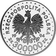 Poland 300000 Zlotych St. Maksymilian Kolbe 1994 Proof Y# 263 RZECZPOSPOLITA POLSKA 1994 MW ZŁ 300000 ZŁ coin obverse Poland 300000 Zlotych St. Maksymilian Kolbe 1994 Proof Y# 263 RZECZPOSPOLITA POLSKA 1994 MW ZŁ 300000 ZŁ coin obverse