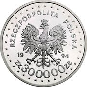 Poland 300000 Zlotych 50th Anniversary of the Warsaw Uprising 1994 Proof Y# 269 RZECZPOSPOLITA POLSKA 19 94 MW ZŁ 300000 ZŁ coin obverse Poland 300000 Zlotych 50th Anniversary of the Warsaw Uprising 1994 Proof Y# 269 RZECZPOSPOLITA POLSKA 19 94 MW ZŁ 300000 ZŁ coin obverse