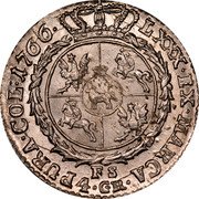 Poland 4 Groschen (1 Zloty) Stanislaus Augustus 1766 FS KM# 185 LXXX EX MARCA PURA COL 1767 4 GR FS coin reverse Poland 4 Groschen (1 Zloty) Stanislaus Augustus 1766 FS KM# 185 LXXX EX MARCA PURA COL 1767 4 GR FS coin reverse