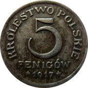 Poland 5 Fenigow German Occupation. Wilhelm II 1917 FF Y# 5 KRÓLESTWO POLSKIE 5 FENIGÓW 1918 coin reverse Poland 5 Fenigow German Occupation. Wilhelm II 1917 FF Y# 5 KRÓLESTWO POLSKIE 5 FENIGÓW 1918 coin reverse