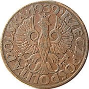 Poland 5 Groszy German Occupation 1939 (w) Y# 10A 1939 RZECZPOSPOLITA POLSKA W J coin obverse Poland 5 Groszy German Occupation 1939 (w) Y# 10A 1939 RZECZPOSPOLITA POLSKA W J coin obverse