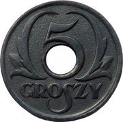 Poland 5 Groszy German Occupation WW II 1939 (w) Y# 35 5 GROSZY coin reverse Poland 5 Groszy German Occupation WW II 1939 (w) Y# 35 5 GROSZY coin reverse