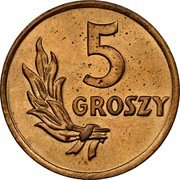 Poland 5 Groszy Circulation Coin 1949 (b) Y# 41 5 GROSZY coin reverse Poland 5 Groszy Circulation Coin 1949 (b) Y# 41 5 GROSZY coin reverse