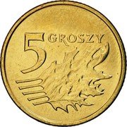 Poland 5 Groszy Circulation Coin. Five Oak Leaves 2006 MW Y# 278 5 GROSZY coin reverse Poland 5 Groszy Circulation Coin. Five Oak Leaves 2006 MW Y# 278 5 GROSZY coin reverse