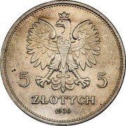Poland 5 Zlotych 100th Anniversary of the November Uprising 1930 (w) Y# 19.1 5 ZŁOTYCH 5 1930 coin obverse Poland 5 Zlotych 100th Anniversary of the November Uprising 1930 (w) Y# 19.1 5 ZŁOTYCH 5 1930 coin obverse