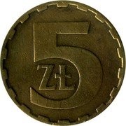 Poland 5 Zlotych Circulation Coin 1986 MW Y# 81.2 5 ZŁ coin reverse Poland 5 Zlotych Circulation Coin 1986 MW Y# 81.2 5 ZŁ coin reverse