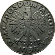 Poland 50 Groszy German Occupation WW II 1938 (w) Varieties exist Y# 38A RZECZPOSPOLITA POLSKA 1938 coin obverse Poland 50 Groszy German Occupation WW II 1938 (w) Varieties exist Y# 38A RZECZPOSPOLITA POLSKA 1938 coin obverse