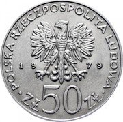 Poland 50 Zlotych Duke Mieszko I 1979 MW Y# 100 POLSKA RZECZPOSPOLITA LUDOWA 19 79 MW ZŁ 50 ZŁ coin obverse