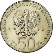 Poland 50 Zlotych Duke Wadysaw I Herman 1981 MW Y# 128 POLSKA RZECZPOSPOLITA LUDOWA 19 81 MW - ZŁ 50 ZŁ coin obverse