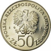 Poland 50 Zlotych General Broni Wladyslaw Sikorski 1981 MW Proof Y# 122 POLSKA RZECZPOSPOLITA LUDOWA 19 81 MW ZŁ 50 ZŁ coin obverse
