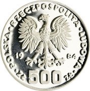 Poland 500 Zlotych Swan 1984 MW Proof Y# 154 POLSKA RZECZPOSPOLITA LUDOWA 19 84 MW ZŁ 500 ZŁ coin obverse Poland 500 Zlotych Swan 1984 MW Proof Y# 154 POLSKA RZECZPOSPOLITA LUDOWA 19 84 MW ZŁ 500 ZŁ coin obverse