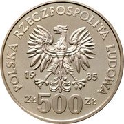 Poland 500 Zlotych King Przemyslaw II 1985 MW Proof Y# 156 POLSKA RZECZPOSPOLITA LUDOWA 19 85 MW ZŁ 500 ZŁ coin obverse Poland 500 Zlotych King Przemyslaw II 1985 MW Proof Y# 156 POLSKA RZECZPOSPOLITA LUDOWA 19 85 MW ZŁ 500 ZŁ coin obverse