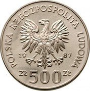 Poland 500 Zlotych King Kazimierz III the Great 1987 MW Proof Y# 173 POSLKA RZECZPOSPOLITA LUDOWA 19 87 MW ZŁ 500 ZŁ coin obverse