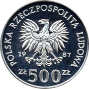 Poland 500 Zlotych XV Winter Olympic Games in Calgary 1987 MW Proof Y# 172 POLSKA RZECZYPOSPOLITA LUDOWA 19 87 MW ZŁ 500 ZŁ coin obverse Poland 500 Zlotych XV Winter Olympic Games in Calgary 1987 MW Proof Y# 172 POLSKA RZECZYPOSPOLITA LUDOWA 19 87 MW ZŁ 500 ZŁ coin obverse