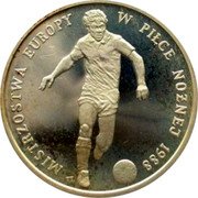 Poland 500 Zlotych European Football Championship in West Germany 1987 MW Proof Y# 166 MISTRZOSTWA EUROPY W PIŁCE NOŻNEJ 1988 TT. coin reverse Poland 500 Zlotych European Football Championship in West Germany 1987 MW Proof Y# 166 MISTRZOSTWA EUROPY W PIŁCE NOŻNEJ 1988 TT. coin reverse