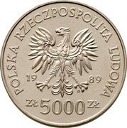 Poland 5000 Zlotych Preserved Monuments of Torun 1989 MW Proof Y# 192 POLSKA RZECZPOSPOLITA LUDOWA 19 89 MW ZŁ 5000 ZŁ coin obverse Poland 5000 Zlotych Preserved Monuments of Torun 1989 MW Proof Y# 192 POLSKA RZECZPOSPOLITA LUDOWA 19 89 MW ZŁ 5000 ZŁ coin obverse