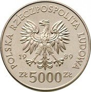 Poland 5000 Zlotych Torun 1989 MW Proof Y# 191 POLSKA RZECZPOSPOLITA LUDOWA 19 90 MW ZŁ 5000 ZŁ coin obverse Poland 5000 Zlotych Torun 1989 MW Proof Y# 191 POLSKA RZECZPOSPOLITA LUDOWA 19 90 MW ZŁ 5000 ZŁ coin obverse