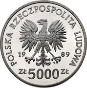 Poland 5000 Zlotych Wladyslaw II Jagiello 1989 MW Proof Y# 198 POLSKA RZECZPOSPOLITA LUDOWA 19 89 MW ZŁ 5000 ZŁ coin obverse Poland 5000 Zlotych Wladyslaw II Jagiello 1989 MW Proof Y# 198 POLSKA RZECZPOSPOLITA LUDOWA 19 89 MW ZŁ 5000 ZŁ coin obverse