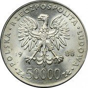 Poland 50000 Zlotych 70th Anniversary of Poland Regaining Independence 1988 MW Y# 180 POLSKA RZECZPOSPOLITA LUDOWA 1988 MW ZŁ 50000 ZŁ coin obverse Poland 50000 Zlotych 70th Anniversary of Poland Regaining Independence 1988 MW Y# 180 POLSKA RZECZPOSPOLITA LUDOWA 1988 MW ZŁ 50000 ZŁ coin obverse
