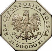 Poland 50000 Zlotych 200th Anniversary Order of Military Valour 1992 Proof Y# 229 RZECZPOSPOLITA POLSKA 19 92 MW ZŁ 50000 ZŁ coin obverse Poland 50000 Zlotych 200th Anniversary Order of Military Valour 1992 Proof Y# 229 RZECZPOSPOLITA POLSKA 19 92 MW ZŁ 50000 ZŁ coin obverse