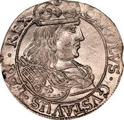 Poland 6 Groschen Elbing City Coin 1658 KM# 73 CAROLVS GVSTAVUS D G REX coin obverse Poland 6 Groschen Elbing City Coin 1658 KM# 73 CAROLVS GVSTAVUS D G REX coin obverse