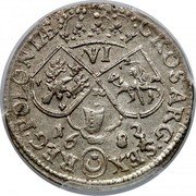 Poland 6 Groschen Johann III Sobieski 1682 TLB without C KM# 122 VI GROS ARG SEX REG POLONIAE 16 82 coin reverse Poland 6 Groschen Johann III Sobieski 1682 TLB without C KM# 122 VI GROS ARG SEX REG POLONIAE 16 82 coin reverse