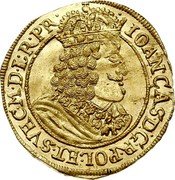 Poland Ducat Johann Casimir 1654 HIL KM# 33 IOAN CAS D G R POL ET SVEC M D L R PRV coin obverse Poland Ducat Johann Casimir 1654 HIL KM# 33 IOAN CAS D G R POL ET SVEC M D L R PRV coin obverse