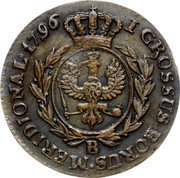 Poland Grossus Frederick William II 1796 B C# 3 I GROSSUS BORUSS MERIDIONAL 1797 B coin reverse Poland Grossus Frederick William II 1796 B C# 3 I GROSSUS BORUSS MERIDIONAL 1797 B coin reverse