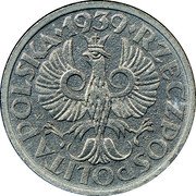Poland Grosz German Occupation WW II 1939 (w) Y# 34 1939 RZECZPOSPOLITA POLSKA J W coin obverse Poland Grosz German Occupation WW II 1939 (w) Y# 34 1939 RZECZPOSPOLITA POLSKA J W coin obverse
