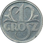 Poland Grosz German Occupation WW II 1939 (w) Y# 34 1 GROSZ coin reverse Poland Grosz German Occupation WW II 1939 (w) Y# 34 1 GROSZ coin reverse