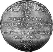 Poland Thaler Thorn City 1629 HH//HL KM# 6 THORVNIA HOSTILITER OPPVGNA TA ET DEI AVXILIO FOR TR A CIVIB DEFENSA XVI FEBR ANNO MDCXXIX coin reverse Poland Thaler Thorn City 1629 HH//HL KM# 6 THORVNIA HOSTILITER OPPVGNA TA ET DEI AVXILIO FOR TR A CIVIB DEFENSA XVI FEBR ANNO MDCXXIX coin reverse