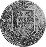 Poland Thaler Wladislaus IV Vasa 1642 GG BS KM# 62 SAM LIV NEC NO SV GOT VAD Q HAE REX 16 42 G G coin reverse Poland Thaler Wladislaus IV Vasa 1642 GG BS KM# 62 SAM LIV NEC NO SV GOT VAD Q HAE REX 16 42 G G coin reverse