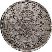 Poland Thaler August II the Storng 1702 KM# 140 DUX SAX I C M A & W ELECT 1702 SA SA EP H coin reverse Poland Thaler August II the Storng 1702 KM# 140 DUX SAX I C M A & W ELECT 1702 SA SA EP H coin reverse