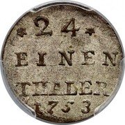 Poland 1/24 Thaler (August III) 1753 24 EINEN THALER coin reverse Poland 1/24 Thaler (August III) 1753 24 EINEN THALER coin reverse
