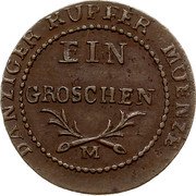 Poland 1 Grosz Marshal Lefebvre French Occupation 1812 M KM# 137 DANZIGER KUPFER MUENZE EIN GROSCHEN M coin reverse Poland 1 Grosz Marshal Lefebvre French Occupation 1812 M KM# 137 DANZIGER KUPFER MUENZE EIN GROSCHEN M coin reverse