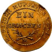 Poland 1 Grosz (Marshal Lefebvre French Occupation. Trial Strike) DANZIGER KUPFER MUENZE EIN GROSCHEN M coin reverse