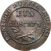 Poland 1 Grosz (Marshal Lefebvre French Occupation. Trial Strike) DANZIGER KUPFER MUENZE EIN GROSCHEN M coin reverse Poland 1 Grosz (Marshal Lefebvre French Occupation. Trial Strike) DANZIGER KUPFER MUENZE EIN GROSCHEN M coin reverse