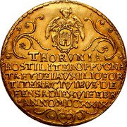 Poland 1 Thaler Torun Under Siege 1629  THORVNIA HOSTILITER OPPVGNA TA ET DEI AVXILIO FOR TITER CIVIBVS DE FENSA DIE XVI FEBR ANNO MDCXXIX H L coin obverse