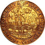 Poland 1 Thaler Torun Under Siege 1629  FIDES ET CONSTANTIA PER IGNEN PROBATA coin reverse