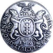 Poland 1 Zloty (August III) MON ARGENT CIVIT GEDANENS 30 GR R E CE 1763 coin reverse Poland 1 Zloty (August III) MON ARGENT CIVIT GEDANENS 30 GR R E CE 1763 coin reverse
