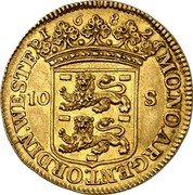 Netherlands 10 Stuivers (Pattern of 2 ducat weight) KM# Pn7 1682 MO NO ARGENT ORDIN WESTF 10 S coin obverse Netherlands 10 Stuivers (Pattern of 2 ducat weight) KM# Pn7 1682 MO NO ARGENT ORDIN WESTF 10 S coin obverse
