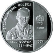 Poland 10 Zlotych Bronislaw Malinowski 2002 MW Proof Y# 432 RZECZPOSPOLITA POLSKA MW 2002 BRONISŁAW MALINOWSKI 10 ZŁ 1884-1942 coin obverse Poland 10 Zlotych Bronislaw Malinowski 2002 MW Proof Y# 432 RZECZPOSPOLITA POLSKA MW 2002 BRONISŁAW MALINOWSKI 10 ZŁ 1884-1942 coin obverse