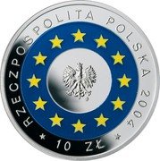 Poland 10 Zlotych Poland's Accession to the European Union 2004 MW Proof Y# 482 RZECZPOSPOLITA POLSKA 2004 10 ZŁ MW coin obverse Poland 10 Zlotych Poland's Accession to the European Union 2004 MW Proof Y# 482 RZECZPOSPOLITA POLSKA 2004 10 ZŁ MW coin obverse