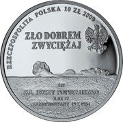Poland 10 Zlotych 25th Anniversary of the Death of Father Jerzy Popieluszko 2009 MW Proof Y# 701 RZECZPOSPOLITA POLSKA 10 ZŁ 2009 ZŁO DOBREM ZWYCIĘŻAJ چP KS. JERZY POPIEŁUSZKO LAT 37 ZAMORDOWANY 19 X 1984 coin obverse Poland 10 Zlotych 25th Anniversary of the Death of Father Jerzy Popieluszko 2009 MW Proof Y# 701 RZECZPOSPOLITA POLSKA 10 ZŁ 2009 ZŁO DOBREM ZWYCIĘŻAJ چP KS. JERZY POPIEŁUSZKO LAT 37 ZAMORDOWANY 19 X 1984 coin obverse